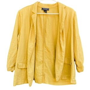 Vintage NYCC‎ Linen Blend Blazer Jacket Womens XL Yellow shoulder Pads